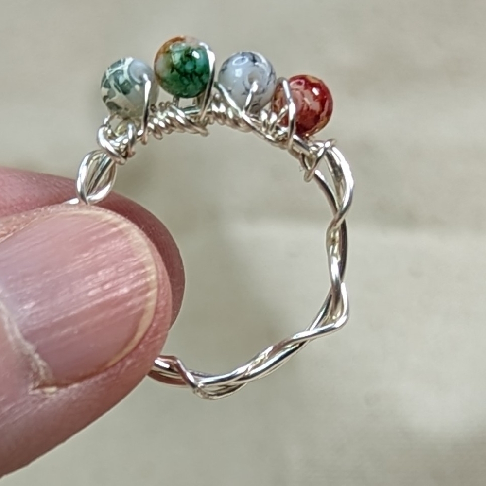 Handcrafted Silver Wire Ring with Multicolor Beads